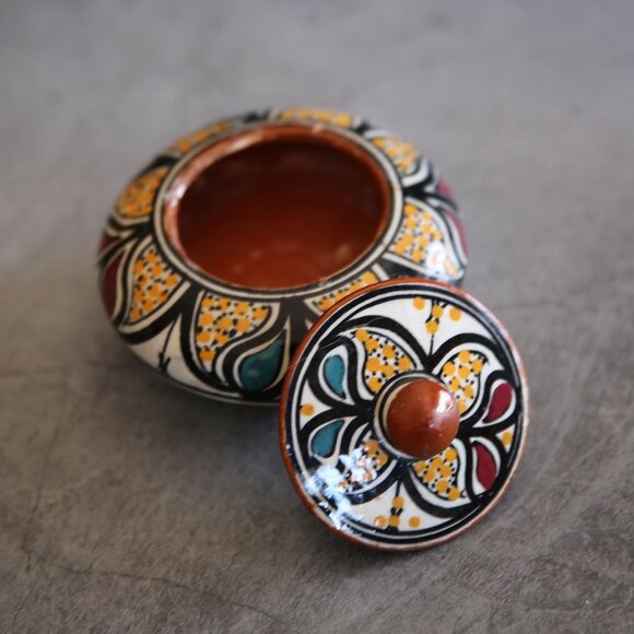Moroccan Ceramic Small Item Holder with Lid - Handcrafted, Colorful Decor - Picture 6 of 7